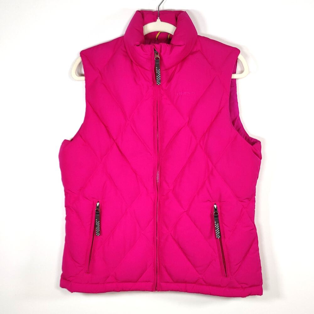 Quest Down Fill Puffer Vest Hot Pink Diamond Quilted Full Zip Women M
